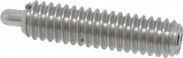 Vlier - 8-32, 5/8" Thread Length, 3/32" Plunger Projection, Stainless Steel Threaded Spring Plunger - 0.069 - 0.07" Max Plunger Diam, 5/8" Plunger Length, 2.7 Lb Init End Force, 7.3 Lb Final End Force - Caliber Tooling