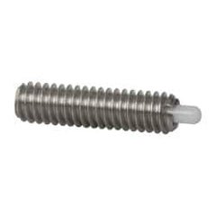 Vlier - 8-32, 5/8" Thread Length, 3/32" Plunger Projection, Stainless Steel Threaded Spring Plunger - 0.068 - 0.07" Max Plunger Diam, 5/8" Plunger Length, 2.7 Lb Init End Force, 7.3 Lb Final End Force - Caliber Tooling