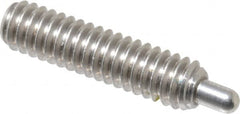 Vlier - 1/4-20, 1" Thread Length, 3/16" Plunger Projection, Stainless Steel Threaded Spring Plunger - 0.117 - 0.118" Max Plunger Diam, 1" Plunger Length, 3 Lb Init End Force, 13 Lb Final End Force, 0.079" Hex - Caliber Tooling