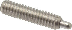 Vlier - 1/4-20, 1" Thread Length, 3/16" Plunger Projection, Stainless Steel Threaded Spring Plunger - 0.117 - 0.118" Max Plunger Diam, 1" Plunger Length, 1 Lb Init End Force, 4 Lb Final End Force, 0.079" Hex - Caliber Tooling