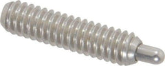 Vlier - 1/4-20, 1" Thread Length, 3/16" Plunger Projection, Stainless Steel Threaded Spring Plunger - 0.117 - 0.118" Max Plunger Diam, 1" Plunger Length, 1 Lb Init End Force, 4 Lb Final End Force, 0.079" Hex - Caliber Tooling