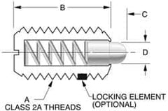 Vlier - 5/8-11, 1-1/16" Thread Length, 0.215" Plunger Projection, Stainless Steel Threaded Spring Plunger - 0.31" Max Plunger Diam, 1.062" Plunger Length, 2 Lb Init End Force, 8.5 Lb Final End Force - Caliber Tooling