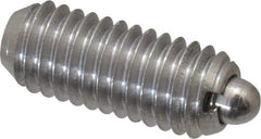 Vlier - 10-32, 0.468" Thread Length, 0.065" Plunger Projection, Stainless Steel Threaded Spring Plunger - 0.093" Max Plunger Diam, 0.468" Plunger Length, 1.75 Lb Init End Force, 6.25 Lb Final End Force - Caliber Tooling