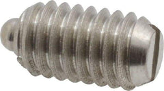 Vlier - 5/16-18, 9/16" Thread Length, 1/12" Plunger Projection, Stainless Steel Threaded Spring Plunger - 0.135" Max Plunger Diam, 0.562" Plunger Length, 3.75 Lb Init End Force, 15.5 Lb Final End Force - Caliber Tooling