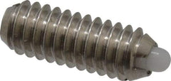 Vlier - 8-32, 7/16" Thread Length, 0.052" Plunger Projection, Stainless Steel Threaded Spring Plunger - 0.07" Max Plunger Diam, 0.437" Plunger Length, 0.5 Lb Init End Force, 1.5 Lb Final End Force - Caliber Tooling