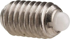 Vlier - 3/8-16, 5/8" Thread Length, 0.11" Plunger Projection, Stainless Steel Threaded Spring Plunger - 0.186" Max Plunger Diam, 0.625" Plunger Length, 1.5 Lb Init End Force, 5 Lb Final End Force - Caliber Tooling