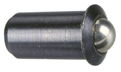 Gibraltar - 1.1" Body Length x 1/2" Body Diam, 8 Lb Init to 18 Lb Final End Force, Stainless Steel Press Fit Ball Plunger - 7/16" Ball Diam, 0.161" Max Ball Reach, 0.11" Flange Thickness - Caliber Tooling