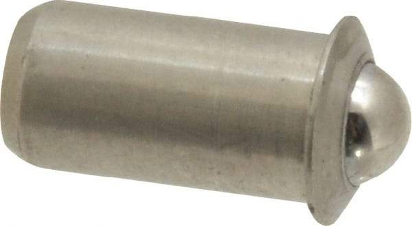 Vlier - 0.0471" Body Length x 1/4" Body Diam, 3 Lb Init to 7 Lb Final End Force, Stainless Steel Press Fit Ball Plunger - 3/16" Ball Diam, 0.07" Max Ball Reach, 0.045" Flange Thickness - Caliber Tooling