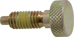 Vlier - 3/8-16, 3/4" Thread Length, 0.185" Max Plunger Diam, 1 Lb Init to 8 Lb Final End Force, Knob Handle Plunger - Knurled Knob, 0.94" Body Length, 3/4" Length Under Head/Shoulder, 0.218" Plunger Projection - Caliber Tooling