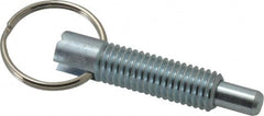 Vlier - 1/2-13, 1.4" Thread Length, 5/16" Plunger Diam, 1/2" Plunger Projection, 2.5 Lb Init to 5 Lb Final End Force, Steel Locking Pull Ring Plunger - 1.4" Len Under Head, 2" Body Len, 1.26" Ring Diam, 2" Plunger Len, 0.6" Head Height - Caliber Tooling