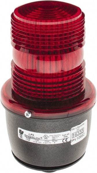 Federal Signal Corp - 12 to 48 VDC, 4X NEMA Rated, Strobe Tube, Red, Low Profile Mini Strobe Light - 65 to 95 Flashes per min, 1/2 Inch Pipe, 3-1/8 Inch Diameter, 5.8 Inch High, IP66 Ingress Rating, Pipe Mount - Caliber Tooling