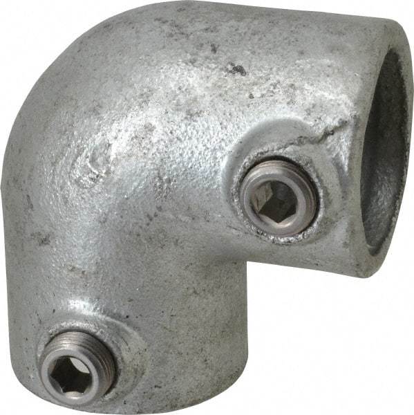 PRO-SAFE - 1-1/4" Pipe, 90° Elbow, Malleable Iron Elbow Pipe Rail Fitting - Galvanized Finish - Caliber Tooling