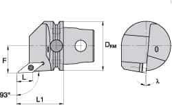 Kennametal - Left Hand Cut, Size KM63, VB.. Insert Compatiblity, External Modular Turning & Profiling Cutting Unit Head - 43mm Ctr to Cutting Edge, 60mm Head Length, Through Coolant, Series Screw-On - Caliber Tooling