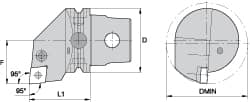 Kennametal - Left Hand Cut, Size KM63, CN.. Insert Compatiblity, Internal Modular Turning & Profiling Cutting Unit Head - 43mm Ctr to Cutting Edge, 60mm Head Length, Through Coolant, Series Kenlever - Caliber Tooling