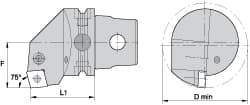 Kennametal - Left Hand Cut, Size KM63, CN.. Insert Compatiblity, Internal Modular Turning & Profiling Cutting Unit Head - 43mm Ctr to Cutting Edge, 60mm Head Length, Through Coolant, Series Kenlever - Caliber Tooling