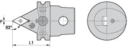 Kennametal - Right Hand Cut, Size KM63, DN.. Insert Compatiblity, External Modular Turning & Profiling Cutting Unit Head - 60mm Head Length, Through Coolant, Series Kenlever - Caliber Tooling