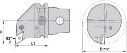 Kennametal - Right Hand Cut, Size KM63, DN.. Insert Compatiblity, Internal Modular Turning & Profiling Cutting Unit Head - 43mm Ctr to Cutting Edge, 60mm Head Length, Through Coolant, Series Kenlever - Caliber Tooling