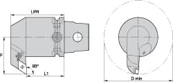 Kennametal - Left Hand Cut, Size KM63, DN.. Insert Compatiblity, Internal Modular Turning & Profiling Cutting Unit Head - 59mm Ctr to Cutting Edge, 95mm Head Length, Through Coolant, Series Kenlever - Caliber Tooling