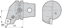 Kennametal - Left Hand Cut, Size KM63, SN.. Insert Compatiblity, External Modular Turning & Profiling Cutting Unit Head - 27mm Ctr to Cutting Edge, 60mm Head Length, Through Coolant, Series Kenlever - Caliber Tooling