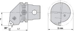 Kennametal - Left Hand Cut, Size KM63, WN.. Insert Compatiblity, Internal Modular Turning & Profiling Cutting Unit Head - 43mm Ctr to Cutting Edge, 60mm Head Length, Through Coolant, Series Kenlever - Caliber Tooling