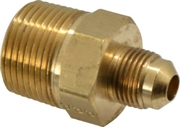 Parker - 3/8" Tube OD, 45° Brass Flared Tube Male Connector - 3/4-14 NPTF, Flare x MNPTF Ends - Caliber Tooling