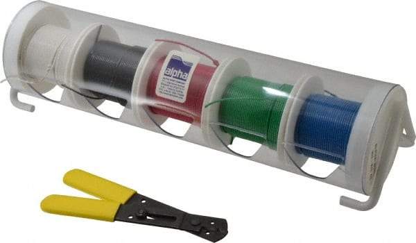 Alpha Wire - 24 AWG, 7 Strand, 500' OAL, Hook Up Wire - Black, Blue, Green, Red & White PVC Jacket, 0.057" Diam - Caliber Tooling