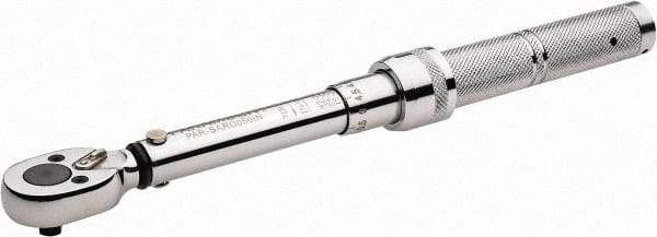 Paramount - 1/4" Drive Micrometer Type Ratchet Head Torque Wrench - 1.7 N/m to 6 N/m Torque, 8" OAL, 1 In/Lb Graduation - Caliber Tooling