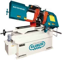 Clausing - 9 x 14-1/2" Max Capacity, Manual Step Pulley Horizontal Bandsaw - 75, 121, 190, 305 SFPM Blade Speed, 110/220 Volts, 45°, 1.5 hp, 1 Phase - Caliber Tooling