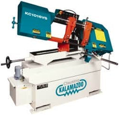 Clausing - 9 x 14-1/2" Max Capacity, Manual Variable Speed Pulley Horizontal Bandsaw - 50 to 295 SFPM Blade Speed, 110/220 Volts, 45°, 1.5 hp, 1 Phase - Caliber Tooling