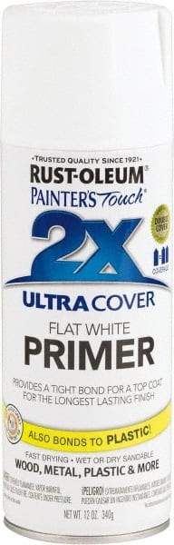 Rust-Oleum - 12 oz White Aerosol Primer - 12 Sq Ft/Gal, Direct to Metal, Quick Drying, Interior/Exterior - Caliber Tooling