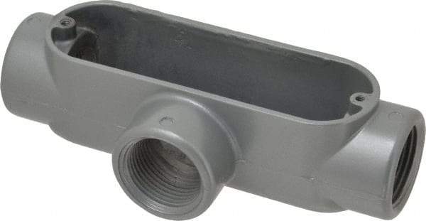 Thomas & Betts - T Body, 1" Trade, IMC, Rigid Aluminum Conduit Body - Oval, 5-15/16" OAL, 11.8 cc Capacity, Gray - Caliber Tooling