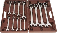 Paramount - 13 Piece, 5/16" to 1", Reversible Ratcheting Combination Wrench Set - Inch Measurement Standard, Full Polish Chrome Finish, Comes in Blow Molded Case - Caliber Tooling