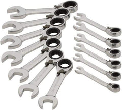 Paramount - 13 Piece, 6mm to 19mm, Stubby Ratcheting Reversible Combination Wrench Set - Metric Measurement Standard, Full Polish Chrome Finish, Comes in Blow Molded Case - Caliber Tooling