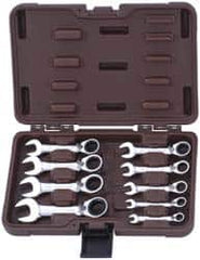 Paramount - 9 Piece, 1/4" to 3/4", Stubby Ratcheting Reversible Combination Wrench Set - Inch Measurement Standard, Full Polish Chrome Finish, Comes in Blow Molded Case - Caliber Tooling