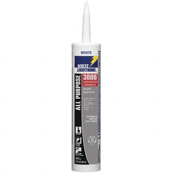 White Lightning - 10 oz Cartridge White Acrylic & Latex Caulk - -30 to 180°F Operating Temp, 12 min Tack Free Dry Time, Series 3006 - Caliber Tooling