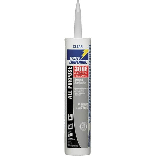 White Lightning - 10 oz Cartridge Clear Acrylic & Latex Caulk - -30 to 180°F Operating Temp, 12 min Tack Free Dry Time, Series 3006 - Caliber Tooling