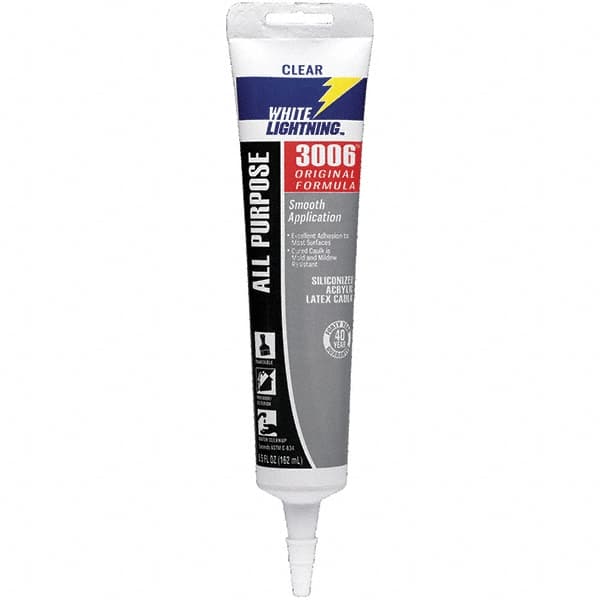 White Lightning - 5.5 oz Cartridge Clear Acrylic & Latex Caulk - -30 to 180°F Operating Temp, 12 min Tack Free Dry Time, Series 3006 - Caliber Tooling