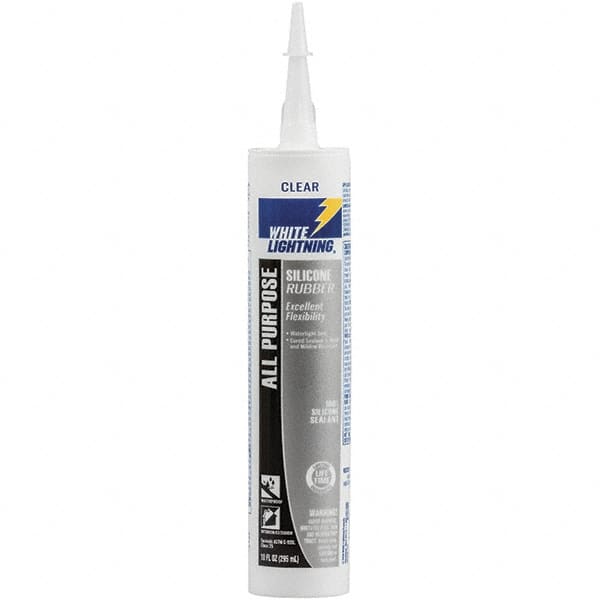 White Lightning - 10 oz Cartridge Clear RTV Silicone Joint Sealant - -80 to 400°F Operating Temp, 30 min Tack Free Dry Time, 24 hr Full Cure Time - Caliber Tooling