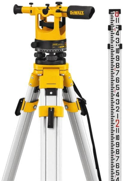 DeWALT - 20x Magnification, 5 to 200 Ft. Measuring Range, Transit Optical Level Kit - Accuracy 1/4 Inch at 100 Ft., Kit Includes Aluminum Tripod with Quick Adjust Legs - Caliber Tooling