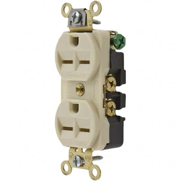 Hubbell Wiring Device-Kellems - 250 VAC 15A NEMA 6-15R Industrial Grade Ivory Straight Blade Duplex Receptacle - Caliber Tooling