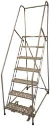 Cotterman - 100" 7 Step Rolling Warehouse Ladder - Assembled, 450 Lb Capacity, 70" Platform Height, 30" Base Width x 53" Base Depth, Perforated Tread - Caliber Tooling