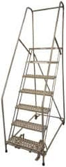 Cotterman - 100" 7 Step Rolling Warehouse Ladder - Assembled, 450 Lb Capacity, 70" Platform Height, 30" Base Width x 53" Base Depth, Perforated Tread - Caliber Tooling