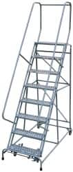 Cotterman - 120" 9 Step Rolling Warehouse Ladder - Assembled, 450 Lb Capacity, 90" Platform Height, 24" Base Width x 67" Base Depth, Perforated Tread - Caliber Tooling