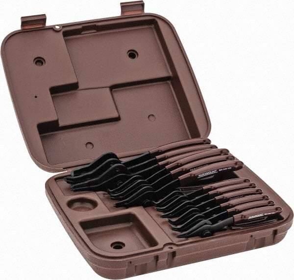 Paramount - 12 Piece, 3/8 to 3" Bore, 1/8 to 3-1/2" Shaft, Internal/External Retaining Ring Pliers Set - 0.038 to 0.09" Tip Diam Range - Caliber Tooling