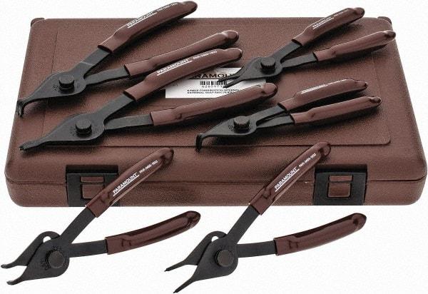 Paramount - 6 Piece, 3/8 to 1-3/4" Bore, 1/8 to 1-7/16" Shaft, Internal/External Retaining Ring Pliers Set - 0.038 to 0.07" Tip Diam Range - Caliber Tooling