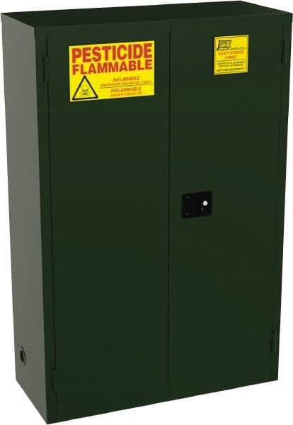 Jamco - 2 Door, 2 Shelf, Green Steel Double Wall Safety Cabinet for Flammable and Combustible Liquids - 65" High x 18" Wide x 43" Deep, Manual Closing Door, 3 Point Key Lock, 45 Gal Capacity - Caliber Tooling