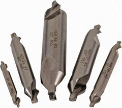 Hertel - #1 to 5, 1/8 to 7/16" Body Diam, 1/8" Point Diam, Plain Edge, High Speed Steel Combo Drill & Countersink Set - 0.0469 to 0.1875" Point Length, 1/8 to 2-3/4" OAL, Double End, Hertel Series Compatibility - Caliber Tooling