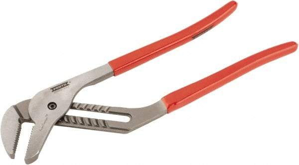 Proto - 16" OAL, 4-13/64" Max Capacity, 1-15/16" Jaw Length x 33/64" Jaw Width, 11 Position Gooseneck Tongue & Groove Pliers - Serrated Straight Jaws, Standard Head, Vinyl Handles - Caliber Tooling