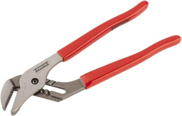 Proto - 10" OAL, 1-3/4" Max Capacity, 1-5/32" Jaw Length x 27/64" Jaw Width, 6 Position Gooseneck Tongue & Groove Pliers - Serrated Straight Jaws, Standard Head, Vinyl Handles - Caliber Tooling