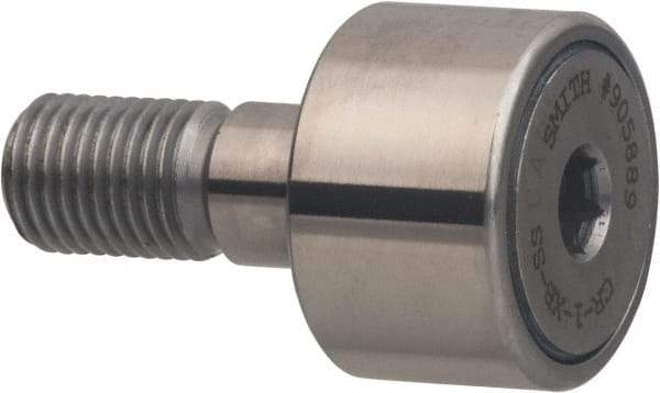 Accurate Bushing - 1-5/8" Roller Diam x 7/8" Width, 5/8" Stud Diam x 1-1/2" Length, Sealed Stud Cam Follower with Hex - Stainless Steel, 3/4" Thread Length, 5/8-18 Thread, 2.38" OAL, 3,390 Lb Dynamic Cap - Caliber Tooling